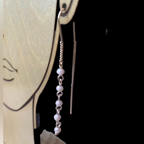 Long Pink Faucet Beaded Gold Plated Chain Threader Earrings Women’s Jewelry - Picture 5 of 6